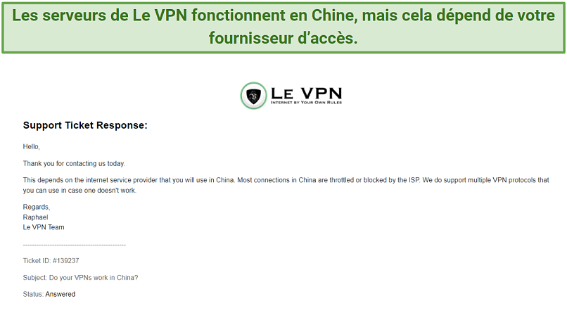 Graphic showing that Le VPN works in China