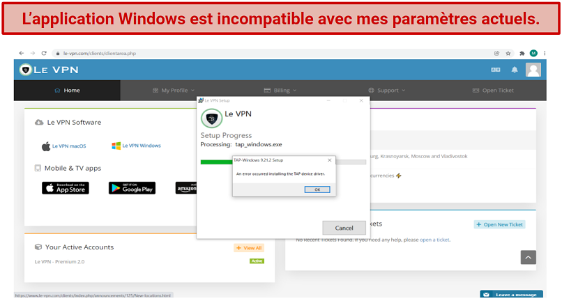 Graphic showing Le VPN issues with Windows app