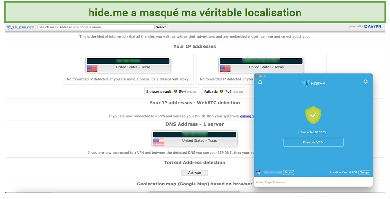 A screenshot showing that hideme passed my IP leak test