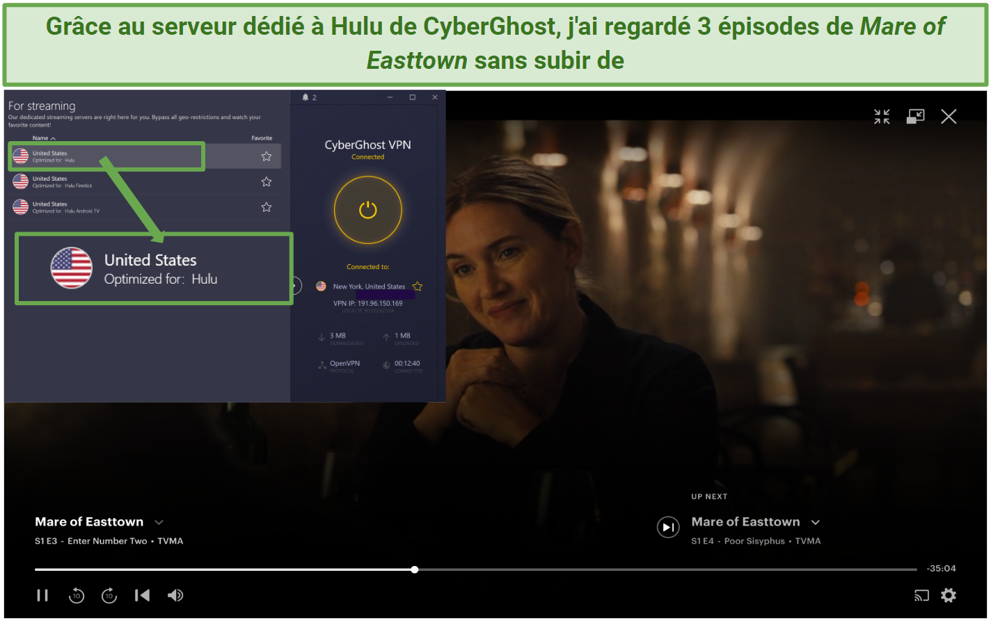 CyberGhost's Hulu-optimized streaming server unblocking Hulu