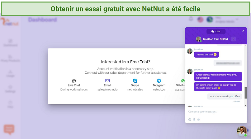 NetNut's free trial activation screen