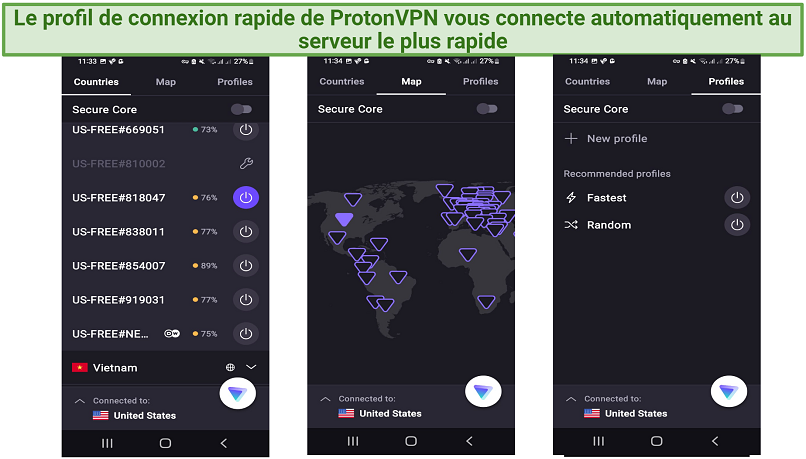 screenshot of ProtonVPN's Android app interface