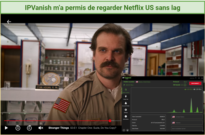 Screenshot of Stranger Things streaming on Netflix player unblocked with IPVanish