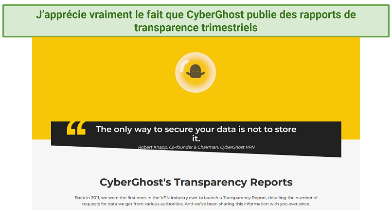 Screenshot of CyberGhost's Transparency Reports page