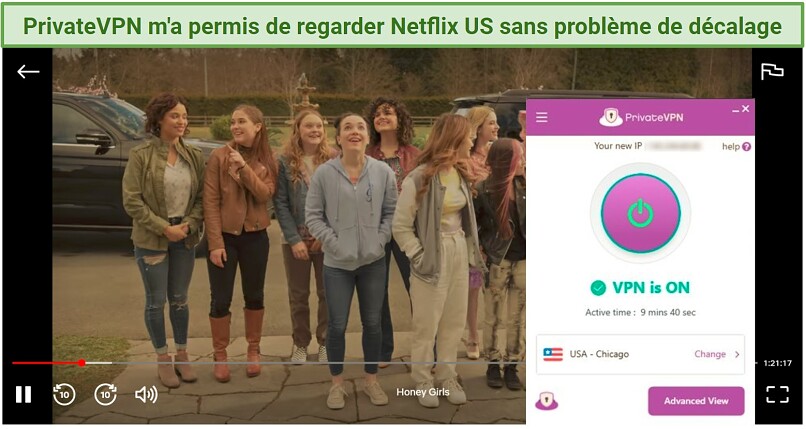 A screenshot showing PrivateVPN US server unblocked Netflix and allowed me to watch in HD
