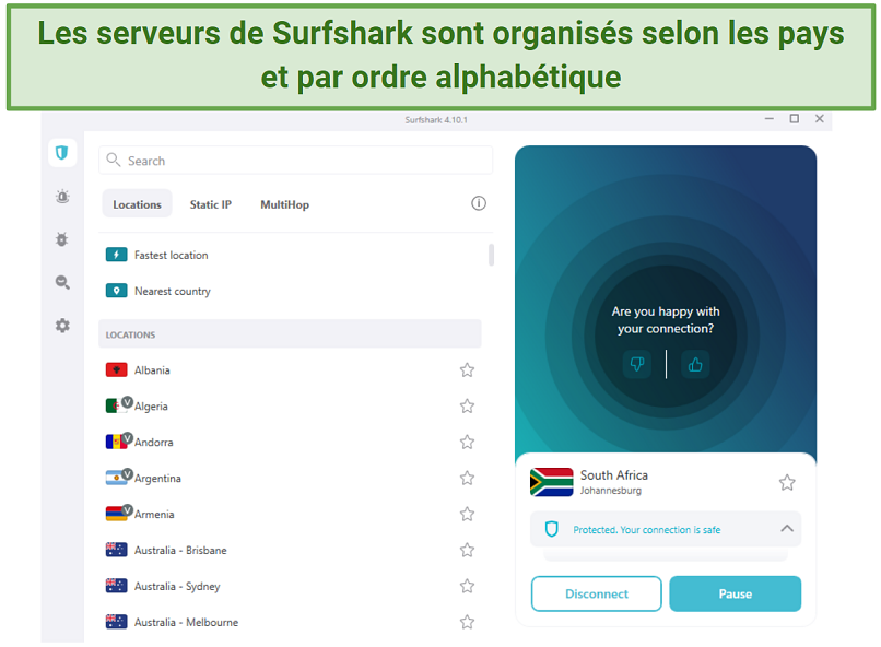 Screeshot of Surfsharks easy-to-use interface to start torrenting immediately