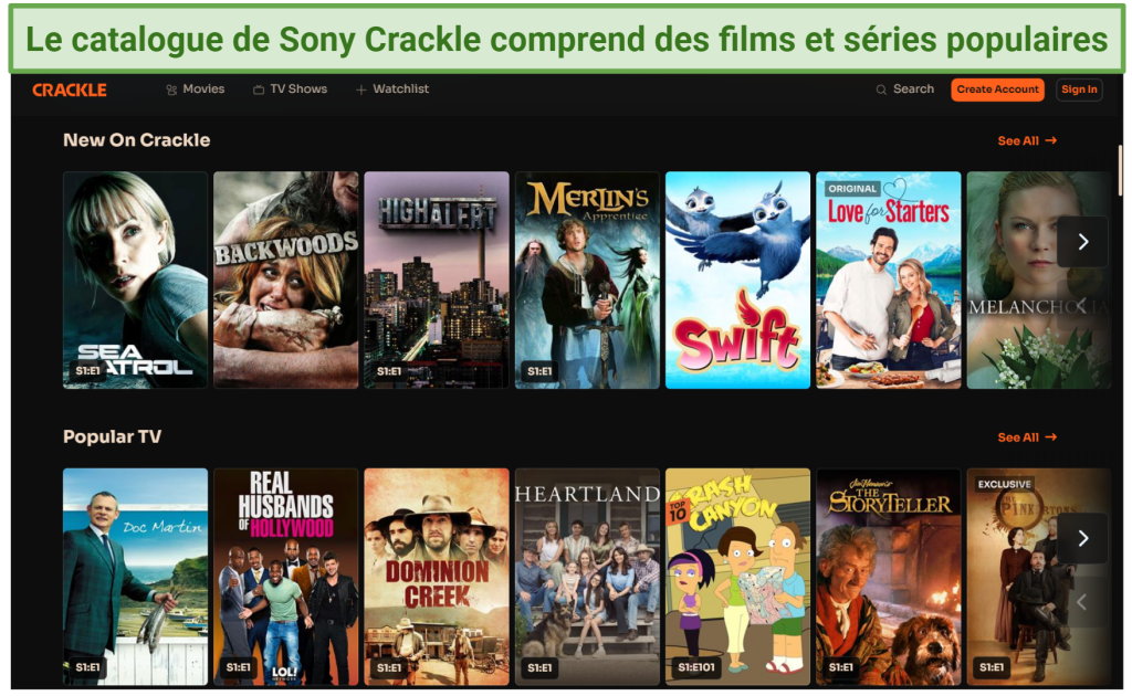 A screenshot showing Sony Crackel's homepage