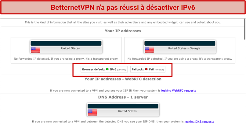 Graphic showing no DNS leaks using Betternet VPN