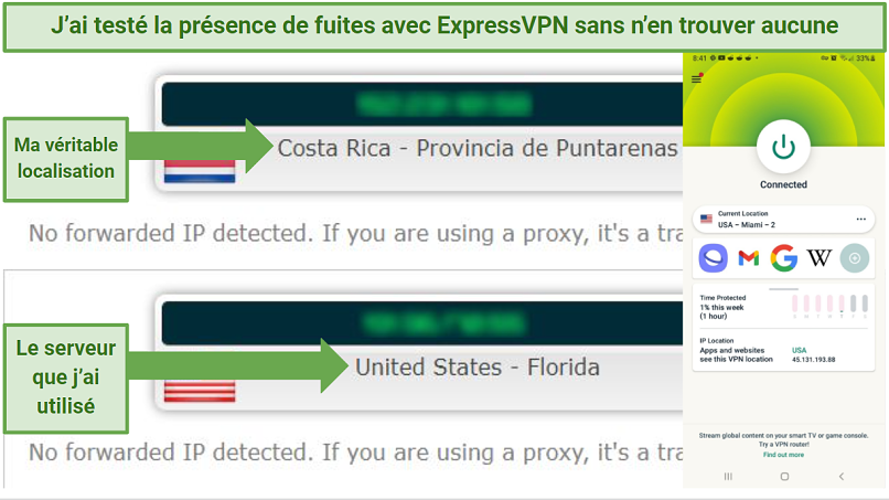 Leak test results showing ExpressVPN does not reveal user IP