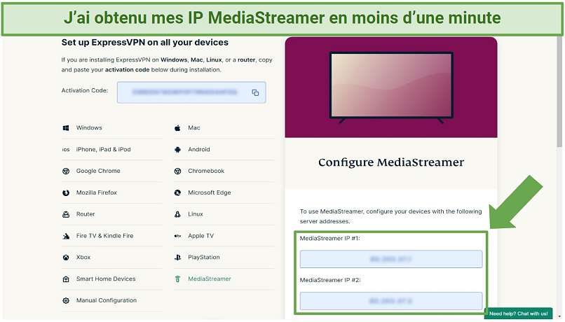 Screenshot of MediaStreamer settings on ExpressVPN account website
