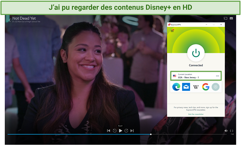 Screenshot of ExpressVPN unblocking Disney+