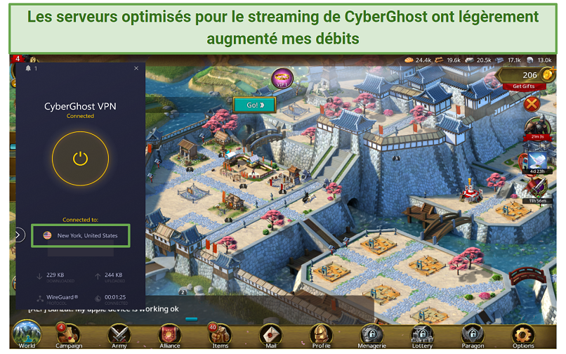 Screenshot of gaming with CyberGhost's New York gaming servers