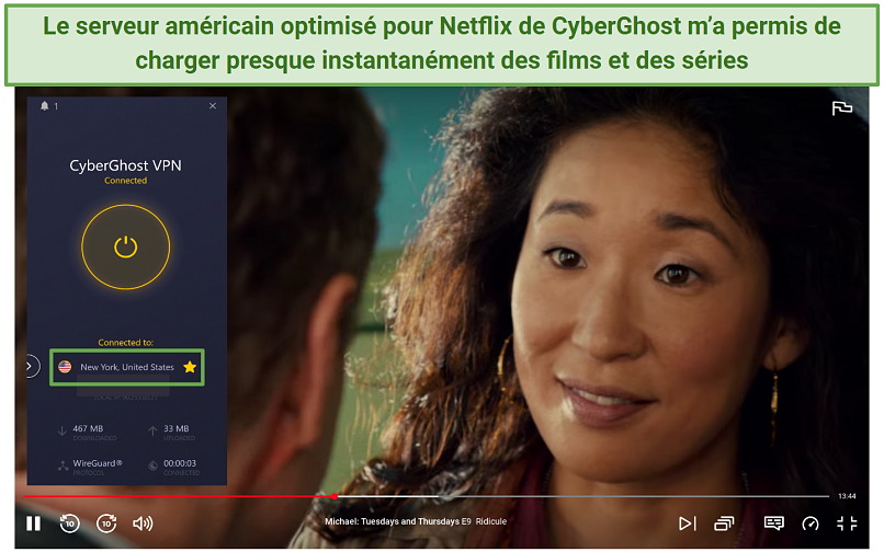 Screenshot of CyberGhost unblocking US Netflix