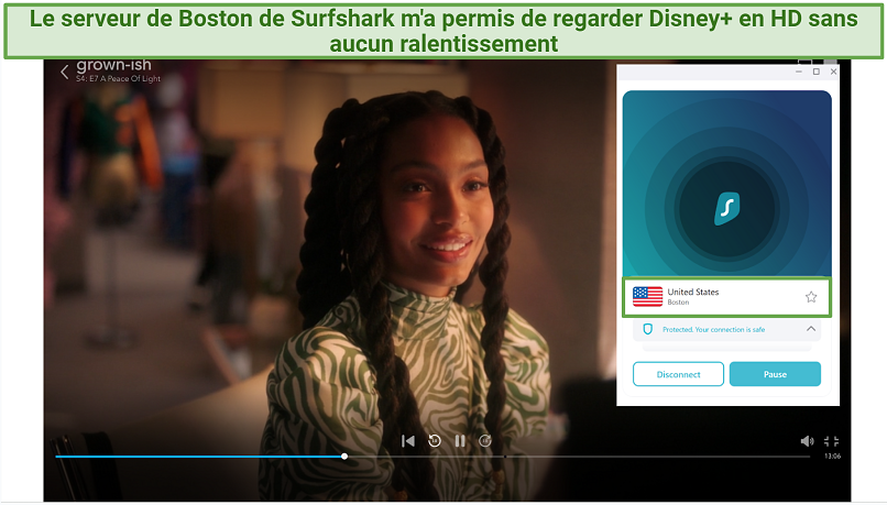 Screenshot of Surfshark unblocking Disney+ on US servers