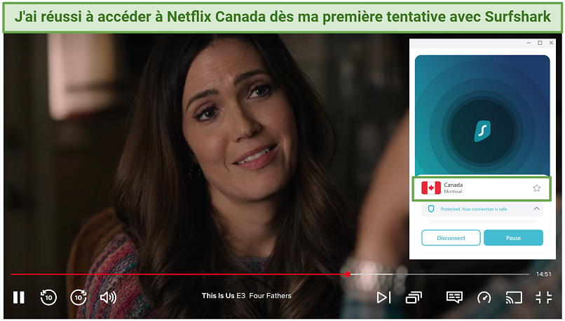 Screenshot of Surfshark unblocking Candian Netflix