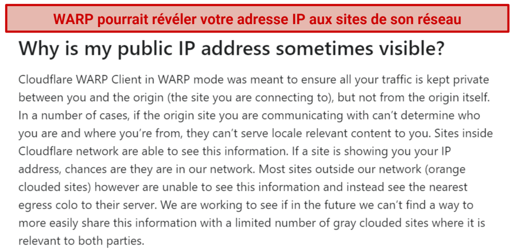 A screenshot showing Cloudflare privacy policy stating that some website can see your data