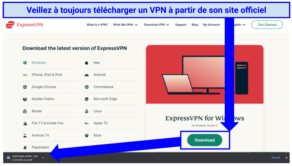 Hình ảnh cho thấy cách tải xuống ExpressVPN trên các thiết bị khác nhau thông qua trang web chính thức của nó