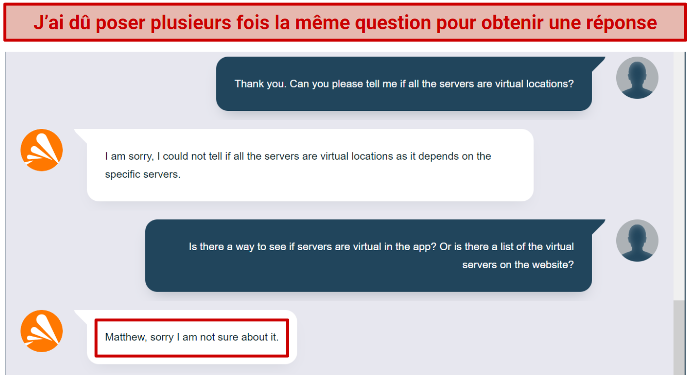 Screenshot of live chat where the staff couldn't tell me how to find out which servers are virtual