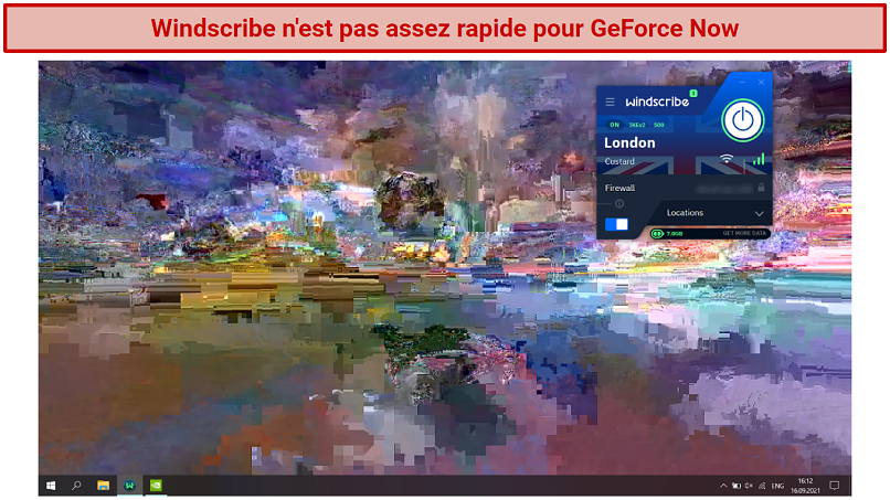A picture showing a pixelated image of a game running on GeForce Now through Windscribe
