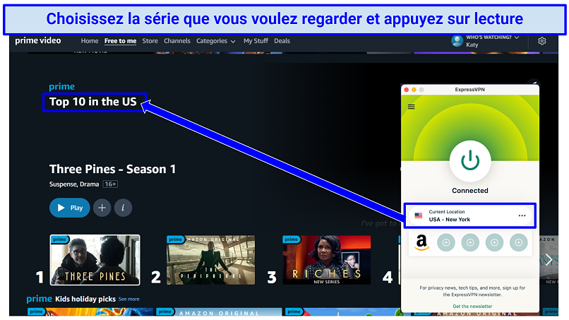 Screenshot showing how to find and play content on Prime Video