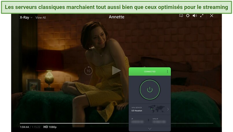Screenshot of Amazon Prime Video player streaming Annette while connected to Private Internet Access