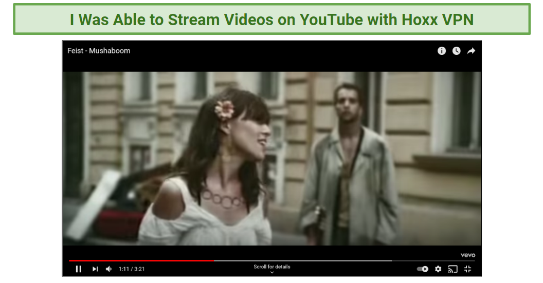 A screenshot of Hoxx VPN allowing access to YouTube.