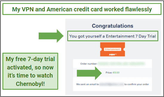 Graphic showing that a free trial to NOW TV has been activated