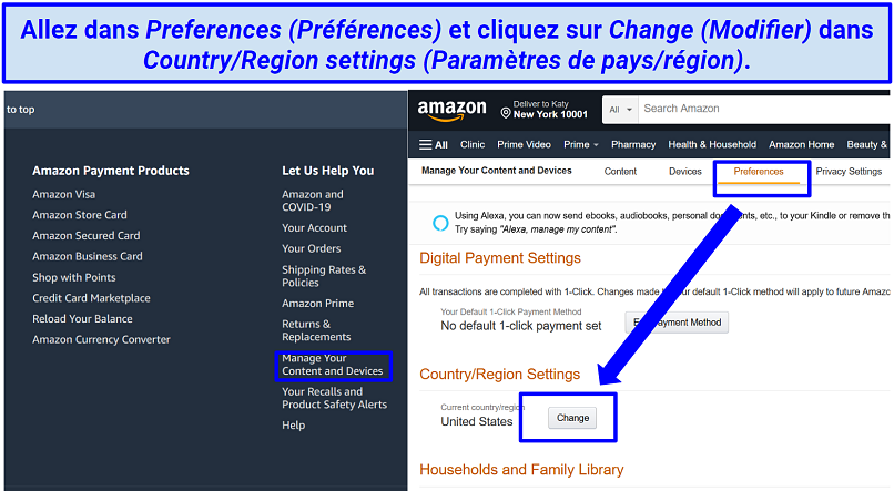 Capture d’écran des paramètres d’Amazon, montrant comment changer le pays de votre Amazon Prime Video