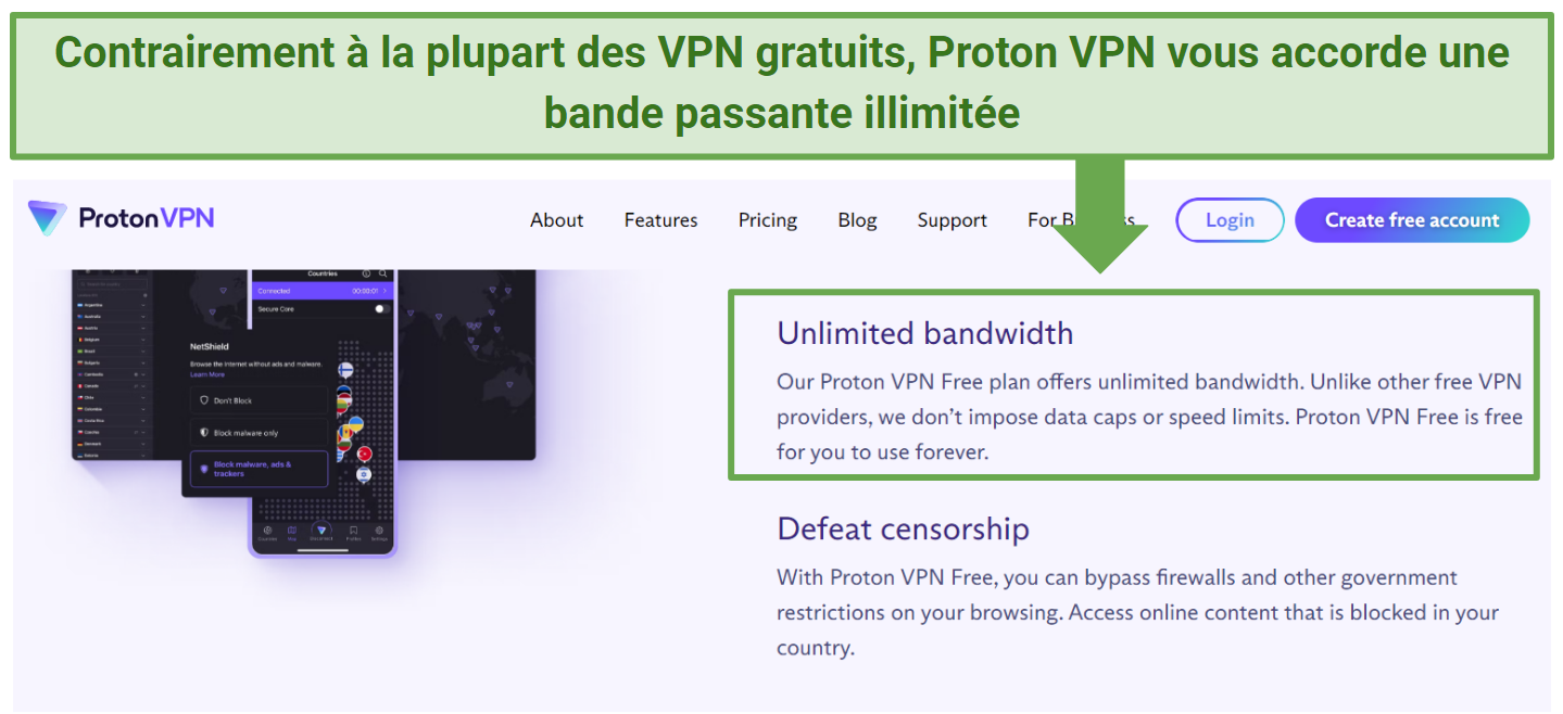 A screenshot showing Proton VPN's free plan doesn't cap bandwidth