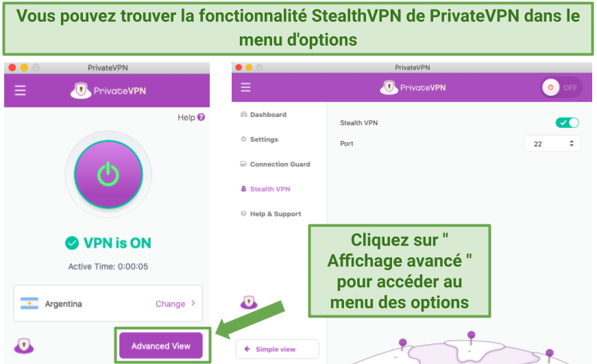 Screenshot of PrivateVPN's interface