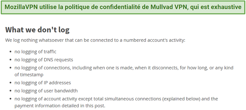 Screenshot of Mullvad and MozillaVPN's privacy policy