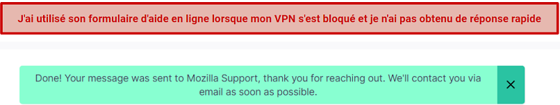 Graphic showing MozillaVPN's help screen automatic response