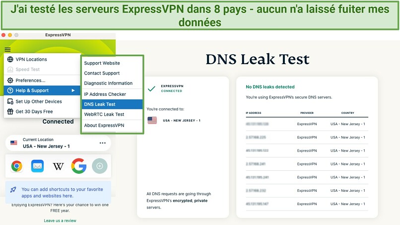 A screenshot of ExpressVPN passing a leak test.