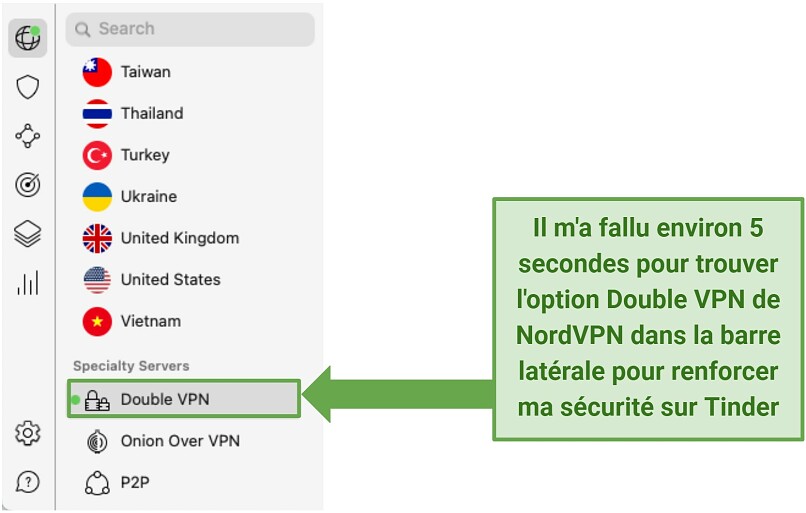 A screenshot of NordVPN's mobile app showing the Double VPN option.