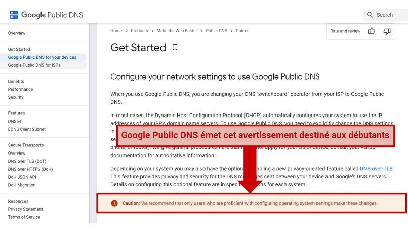 Graphic showing a warning on Google Public DNS