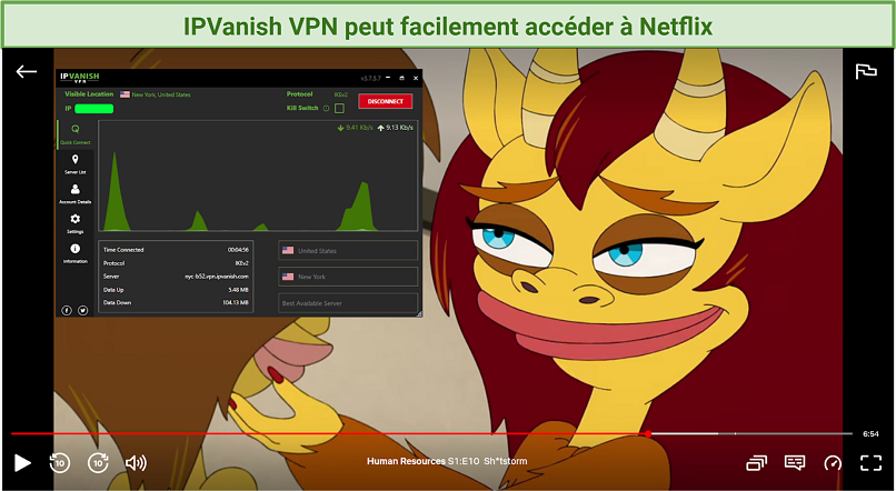 Capture d'écran du lecteur Netflix, débloqué avec IPVanish VPN,  en train de diffuser Human Resources