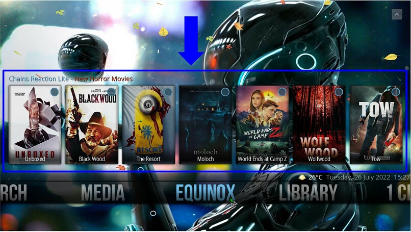 Screenshot showing Equinox has a heap of movies and shows