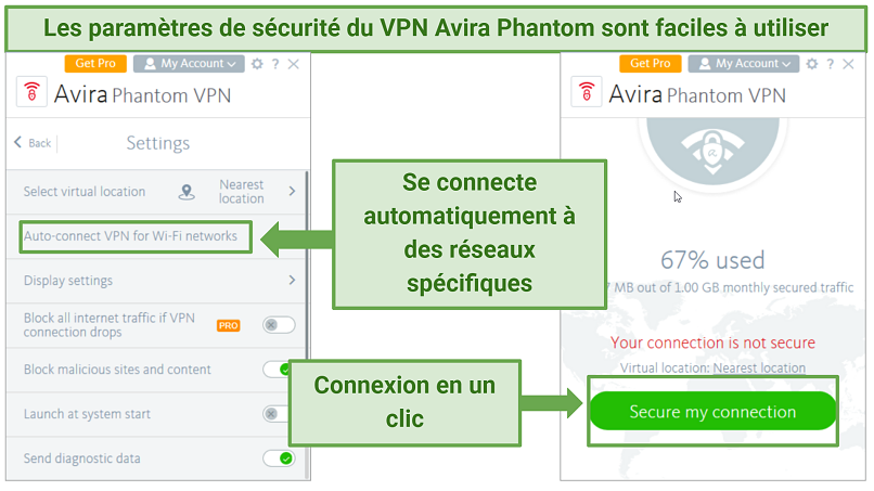 Screenshot of Avira Phantom VPN user interface, showing how simple and easy-to-use its apps are.