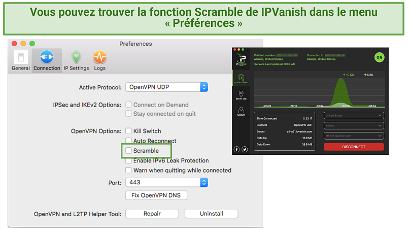 Screenshot of IPVanish's Scramble Feature