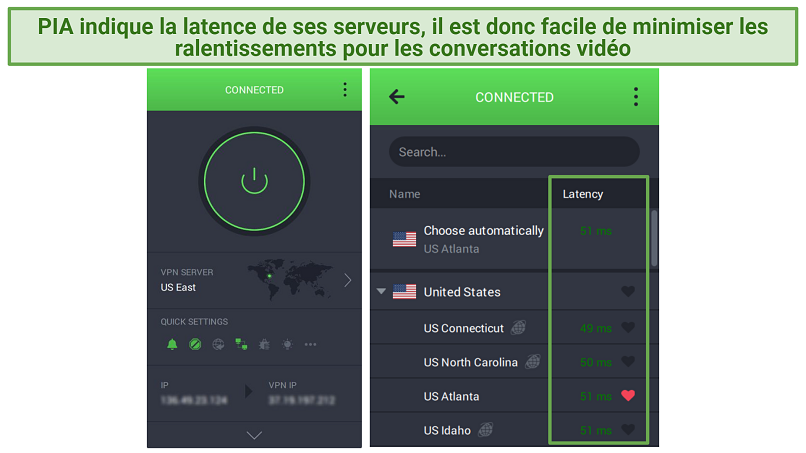 Screenshot of PIA's server network