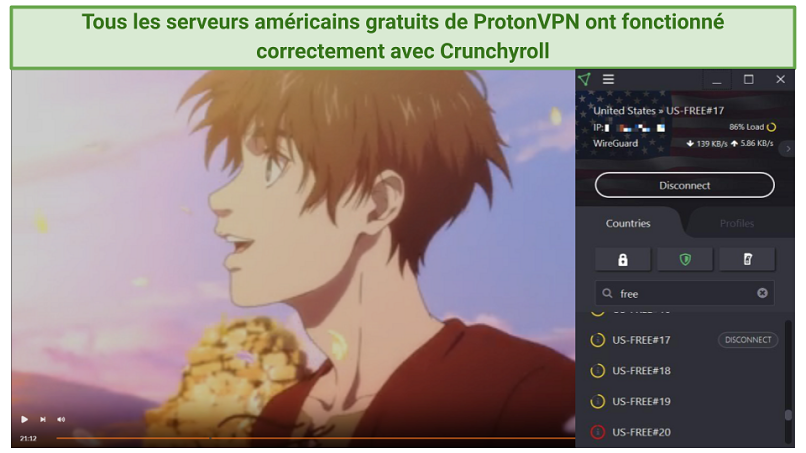Streaming Attack on Titan on Crunchyroll with Proton VPN connected