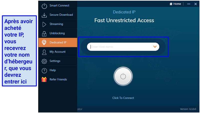 Capture d’écran de l’onglet IP dédiée d’Ivacy VPN sur Windows