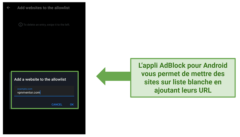 Screenshot of AdBlock's whitelist settings