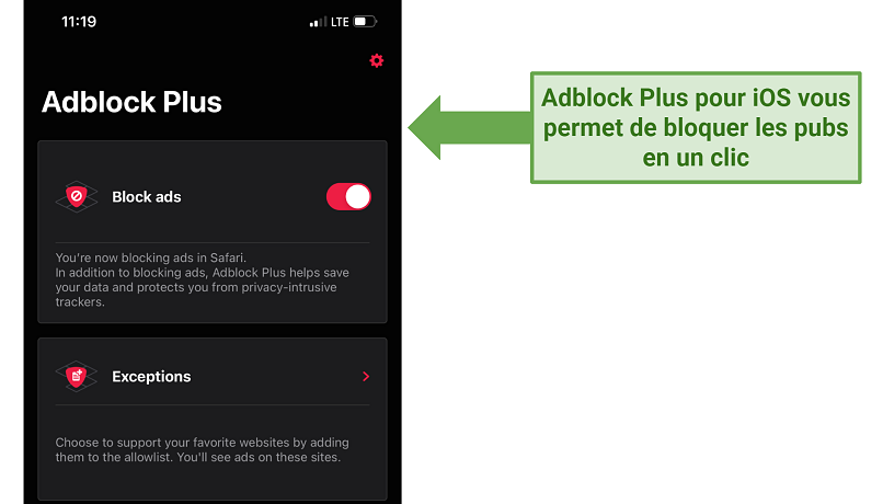 Screenshot of Adblock Plus iOS UI