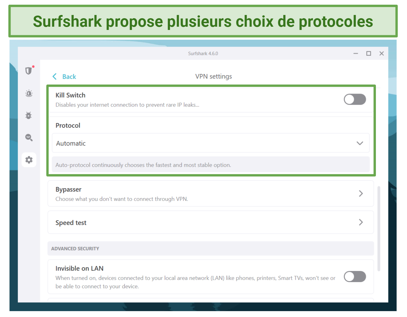 Screenshot of Surfshark's Windows app