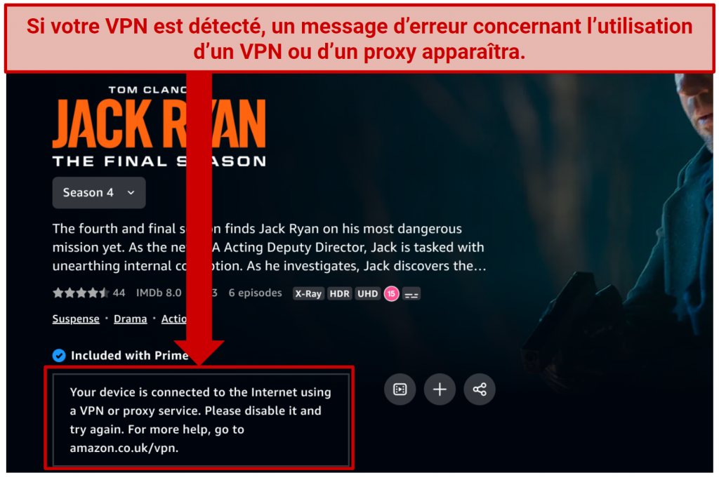 Screenshot of Amazon Prime Video VPN or proxy error message