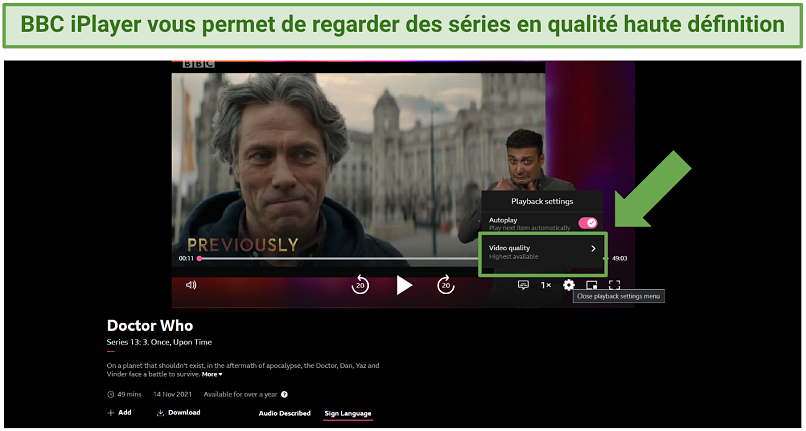 Capture d’écran de l’interface utilisateur de BBC iPlayer