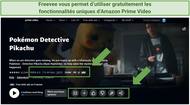 Capture d’écran de l’interface utilisateur et des fonctionnalités de Freevee