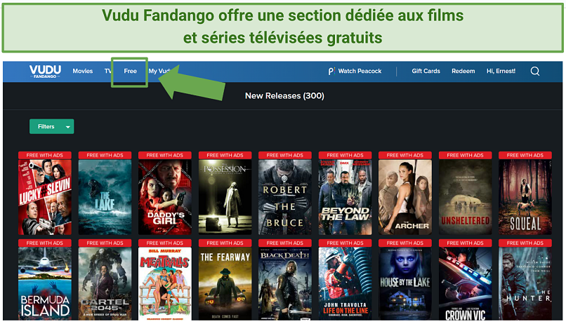 Capture d’écran de l’interface utilisateur de Vudu Fandango