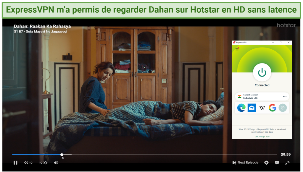 Screenshot of Shaitan streaming on Hotstar India with ExpressVPN connected